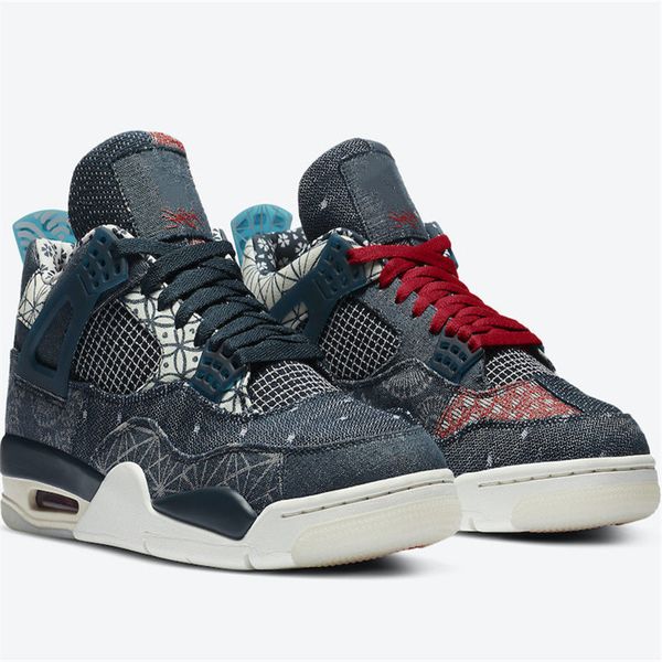 

jumpman 4 iv basketball shoes white oreo university blue lightnings sashiko designer sports sneakers size us7-13
