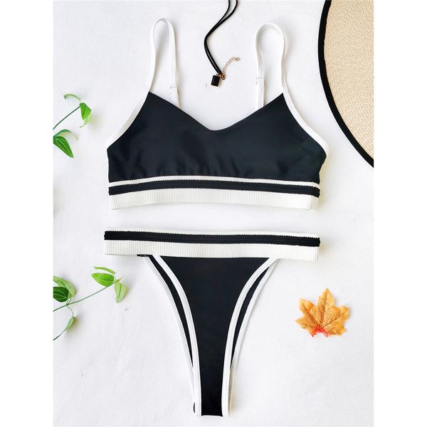 

splicing flower leaves ribbed bikini female swimsuit women swimwear two-pieces bikini set bather bathing suit swim k2864