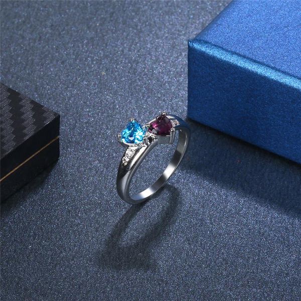 

wedding rings garilina listing jewelry double heart blue and purple zircon silver color ring female ar2280, Slivery;golden