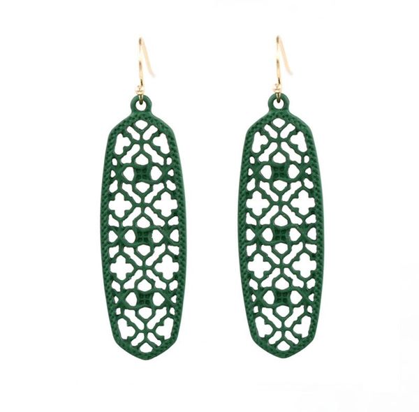 

dangle & chandelier fashion clover long oval painted matte filigree hollow out drop earrings for women, Silver