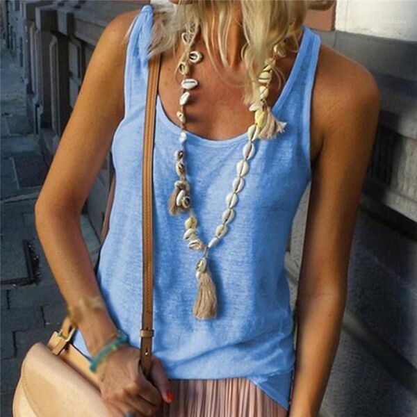 

women's tanks & camis fashion casual t-shirt summer off shoulder solid women loose sleeveless tank vest 2021, White