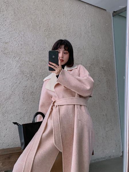 

women's wool & blends yang lotus uus2021 winter s0461703 double-sided coat female cloth, Black