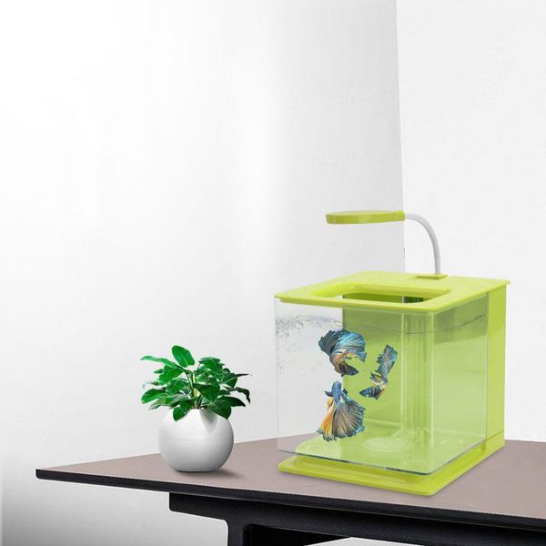 

aquariums creative fish tank small lazy person change water acrylic fighting bowls with light living room decoration