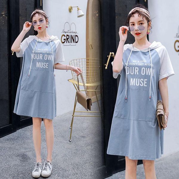 

maternity summer dress trendy mid-length western style fashionable hooded sweater for pregnant women dresses, White