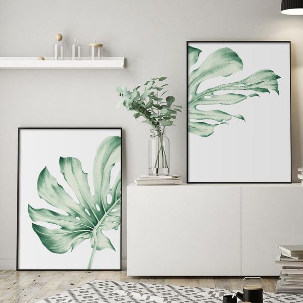 

paintings watercolor green plant monstera palm leaf wall art canvas painting tropical for living room nordic poster and print picture