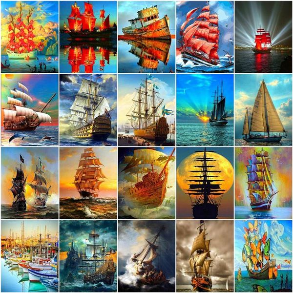 

paintings azqsd coloring by number frame ship handpainted modern wall art oil painting numbers on canvas landscape kits home decor
