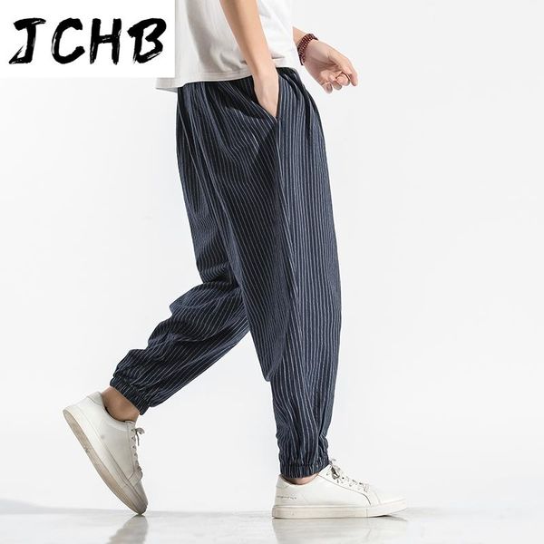 

men's pants casual harem 2021 summer style korean fashion striped loose hiphop cotton joggers, Black