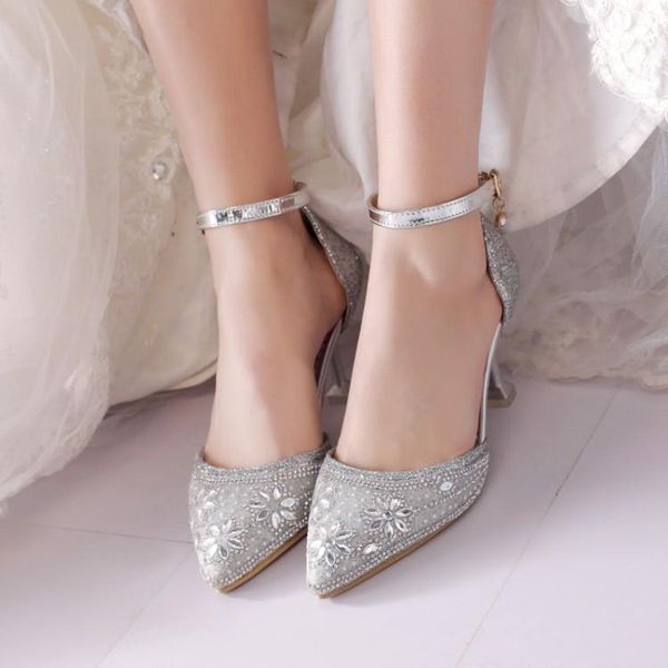 

luxury crystal bride wedding shoes cinderella rhinestone strange high heels sandals women silver gold red, Black