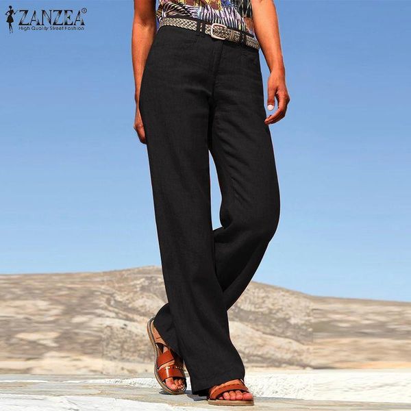 

women's pants & capris vintage pantalon palazzo oversized solid long trousers women casual zipper work office zanzea summer straight ol, Black;white