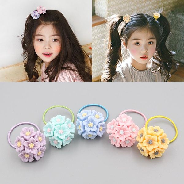 

hair accessories 1pc flower ropes children sweet rubber band ring little cute girl ponytail holders headwear, Slivery;white