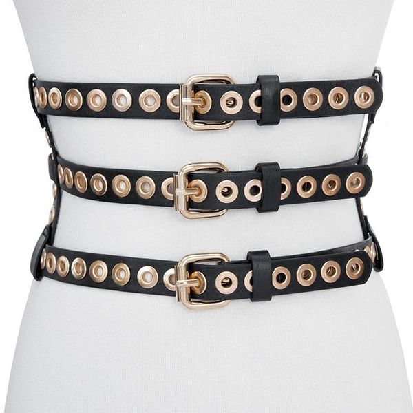 

belts women gothic ultra-wide belt rivet mesh hollow disco dancing leather pu strap punk style dress body adjustable, Black;brown