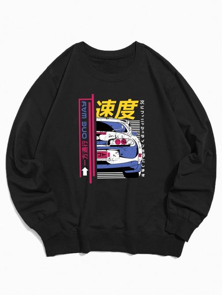 

romwe guys car graphic sweatshirt b04z#, Black