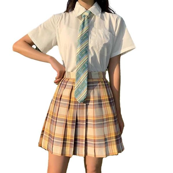 

clothing sets japanese college uniforms for girls white shirt + pleated skirt jk plaid skirts female high school clothes