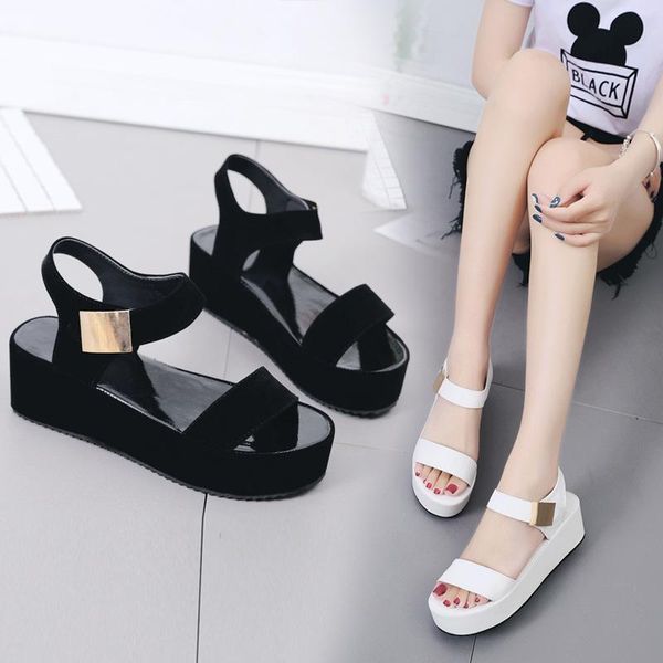 

sandals 2021 summer fashion sandal high heeled wedge roman shoes women's, Black