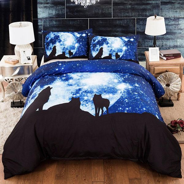 

bedding sets 3d starry sky wolf set blue black duvet cover tiger wolves moon bed linen ropa de cama double king size