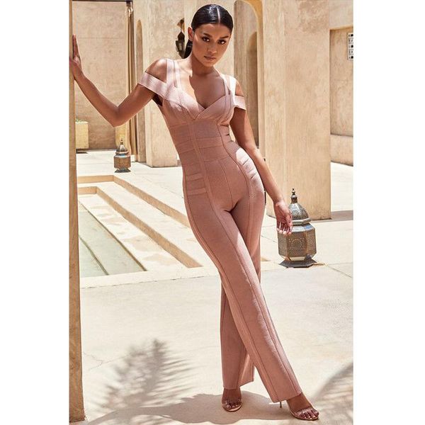 

women's jumpsuits & rompers deep v-neck spaghetti strap backless fashion bandage jumpsuit night club celebrity sexywomen body con whole, Black;white