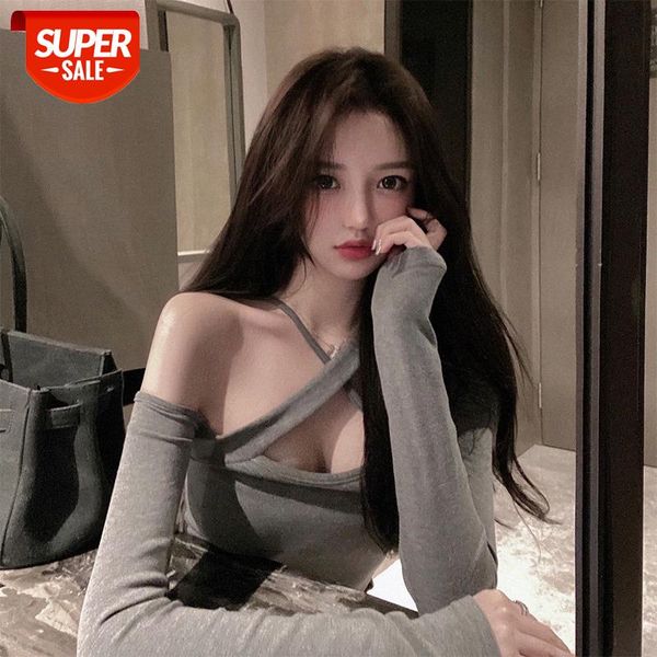 

[additional points within] white long-sleeved off-shoulder t-shirt women's solid color bottoming shirt with a in the same tide net #gp9