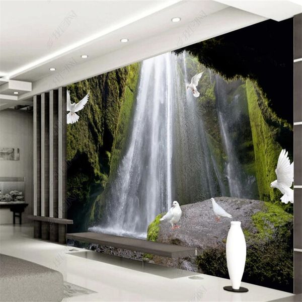 Foto Wandwandbilder Tapete 3d Decke Wandbilder Tapete Wasserfall Taube Schönheit Tapete Hintergrund Wand