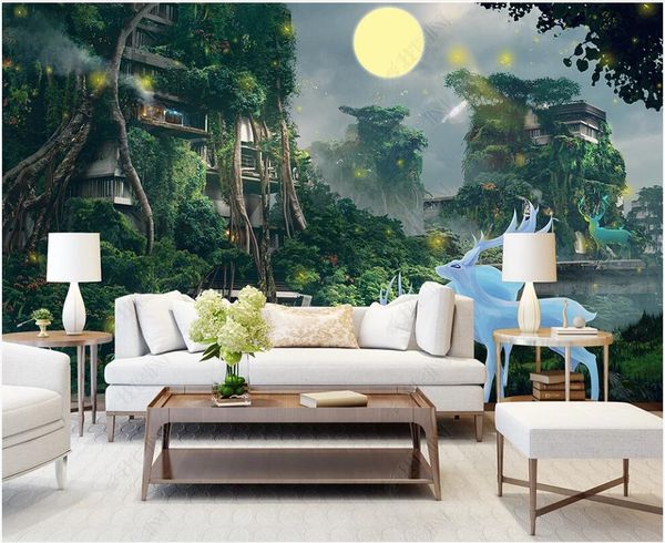 

3d wallpaper custom p mural european simple forest cartoon deer children's room home decor in the living room 3d wall murals wallpaper