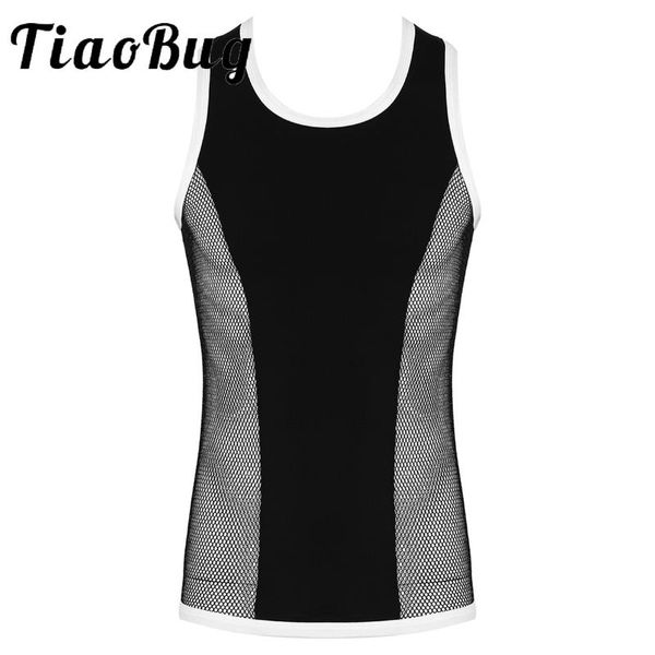 

men' tank xl men vest fashion shiny hollow out mesh patchwork clubwear summer sport gym fitness workout sleeveless, White;black