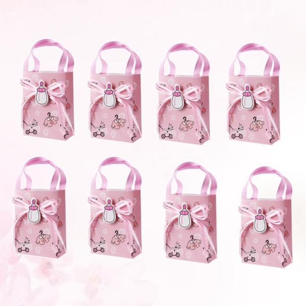 

12pcs baby shower paper gifts box mini tote candy bag christening decoration party favors kraft gift bags with handles for wrap