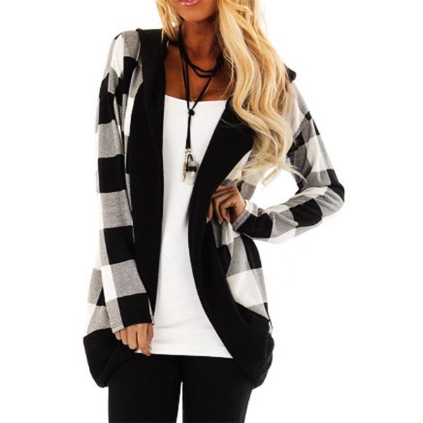 

women's jackets jacket women spring fashion plaid hooded cardigan coat chaqueta mujer veste femme ceket kurtka bolerko cazadora ship, Black;brown
