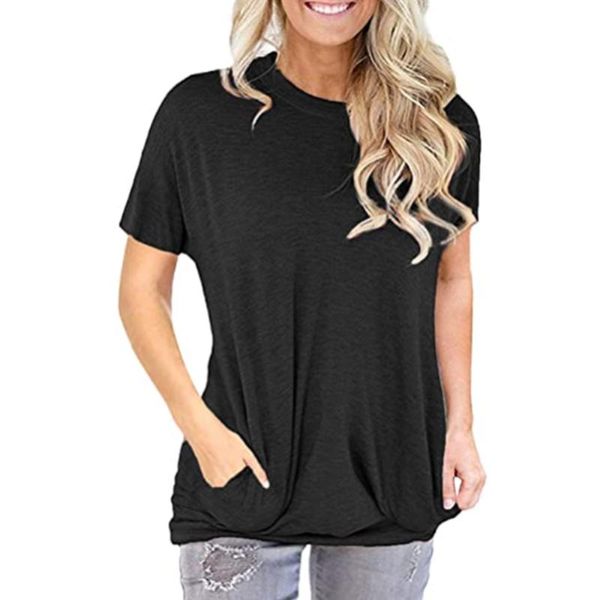 

women's t-shirt loose blouse women 2021 summer short sleeve solid color office ladies tee shirt elegant work casual female clothing d30, White