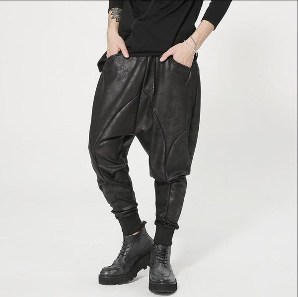 

winter men thicken harem pants hairstyles loose small feet personality low crotch flying squirrel singer trousers men's, Black