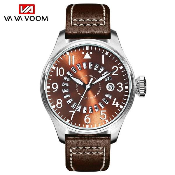 

wristwatches men's watch fashion aerospace watches casual leather band classic business military quartz man mens 2021, Slivery;brown