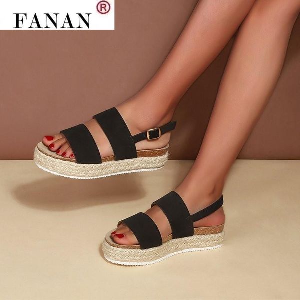 

sandals fashion summer women slip on platform women's shoes hemps wedge ladies female comfort pumps femmes sandales, Black