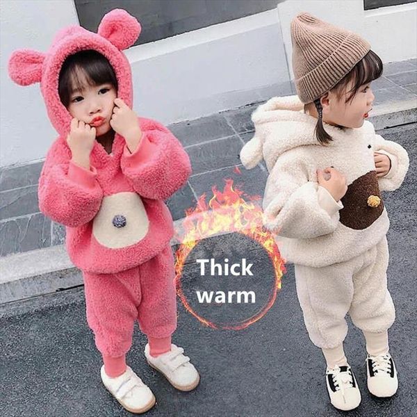 

thicken warm costume children clothing set autumn winter toddler baby girls clothes 2pcs outfit plus thick velvet kids tracksuit, White