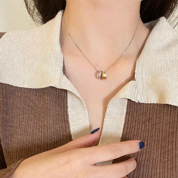 

chains ins fashion hit color double ring creative pendant clavicle chain simple sweater niche design necklace female, Silver