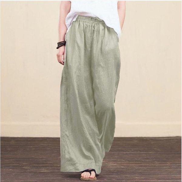 

autumn spring solid cotton womens pant linen wide leg casual high waist palazzo loose pocket trousers long pantalon plus size, Black;white