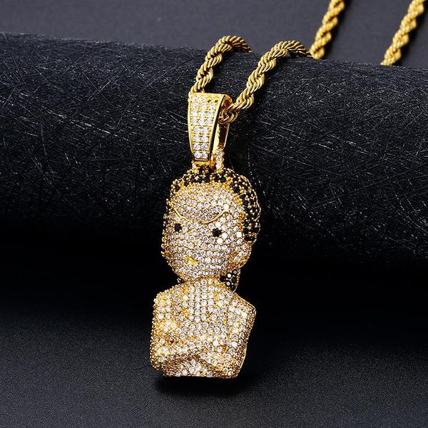 

iced out the boondocks charm pendant micro pave cz necklace chain men women hip hop jewelry necklaces, Silver
