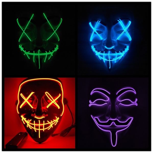 

manual el cold line v word tiktok, light emitting led flash face, fluorescent dance mask