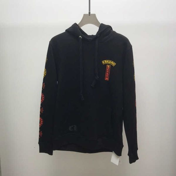 

fashion outlet 21ss chrome fengchao ch cro arm cross sanskrit print hooded casual long sleeve sweater for men and women, Black