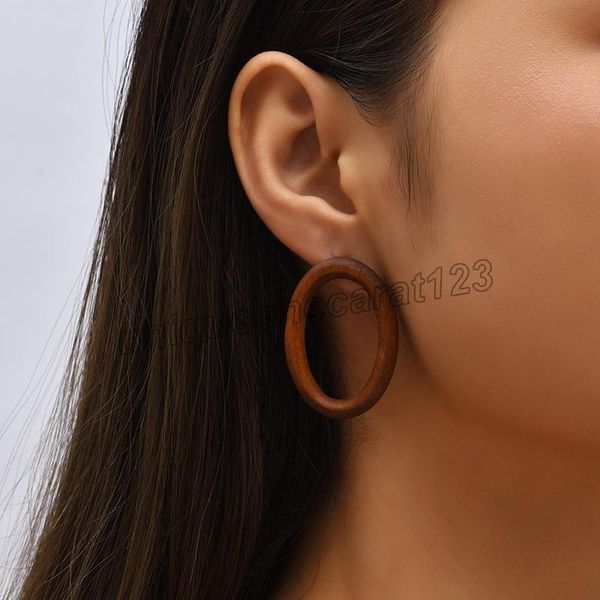 

bohemian female simple dark brown o shape drop earrings for women boho trendy hollow natural wood dangle earring jewelry gift, Silver
