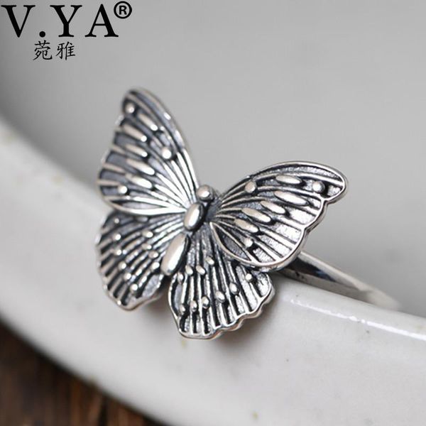 

cluster rings v.ya 925 sterling silver butterfly for women adjustable finger ring vintage bow-knot open lovely jewellery, Golden;silver