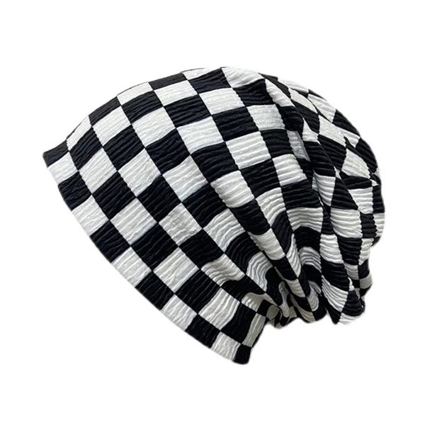 

2021 korean retro new fashion black white checkerboard beanie hat for autumn winter men women hip hop skullies hat wholesale, Blue;gray
