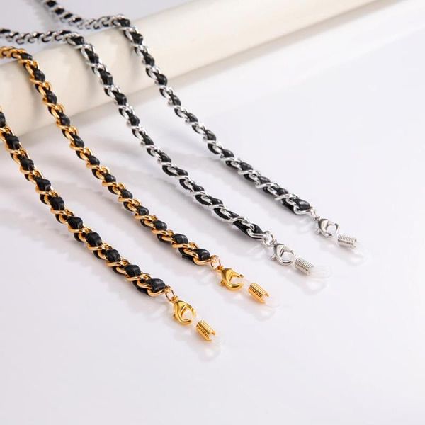 

sunglasses frames skyrim punk glasses chain for men women pu leather gold color metal neck lanyard eyeglasses accessories gift, Silver