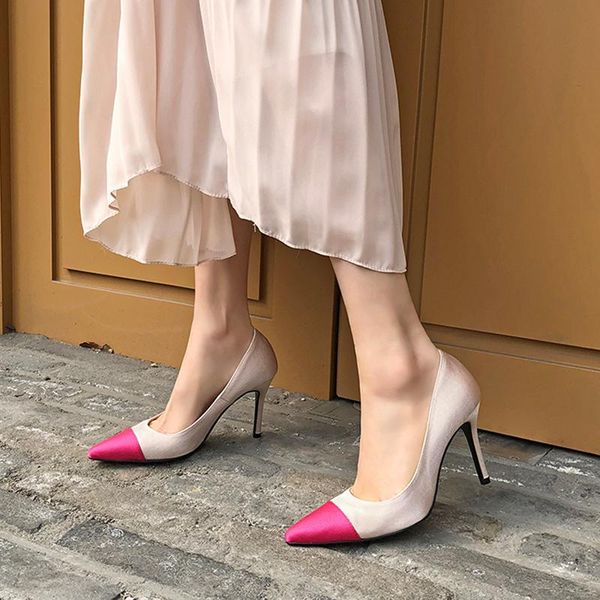 

dress shoes spring and autumn 2021 women leather high heels pointed toe sandals ladies large size 33-42 magenta blue black