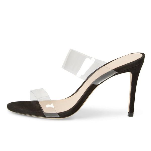 

slippers stunning2021 pvc thin transparent high heel black beige suede yangjing round head sandals order handmade shoes