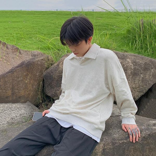 

men's hoodies & sweatshirts autumn cotton lapel hoodie fashion khaki casual sweatshirt men streetwear korean loose hip-hop pullover men, Black