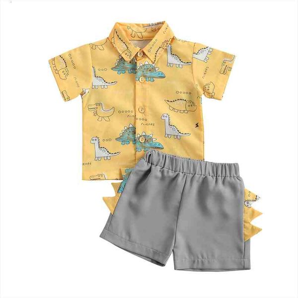 

kids boys fashion 2-piece outfit set short sleeve cartoon dinosaur print shirt shorts set 1-6t, White