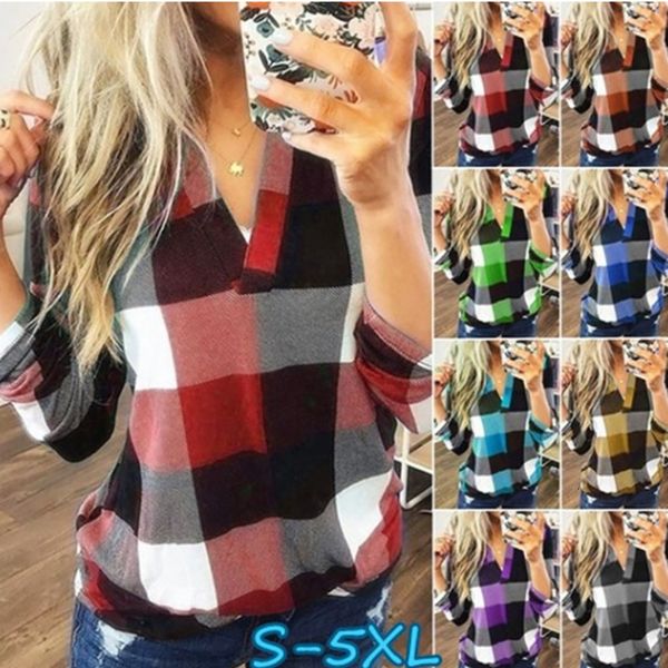 

women's blouses & shirts autumn casual plaid shirt for and long sleeve red ladies x53a, White