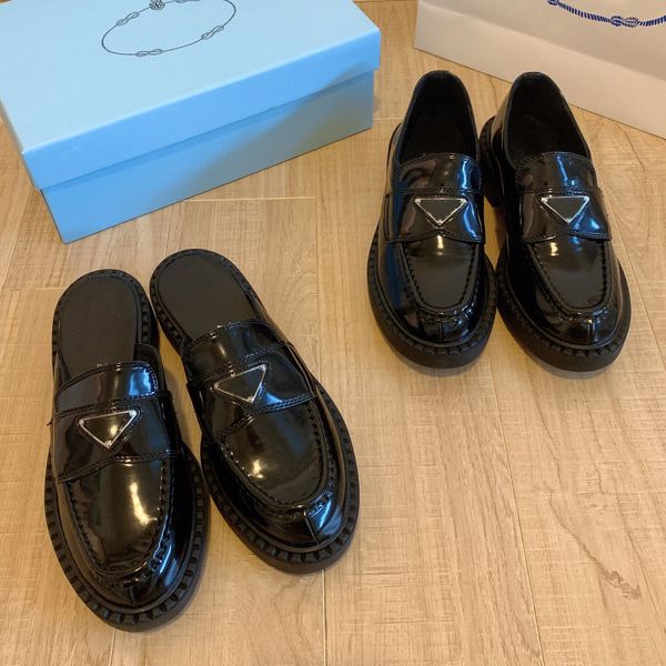 

design monolith women shoes black shiny leath slipp pointed thick bottom loafs rubb platform sneaks chunky round head