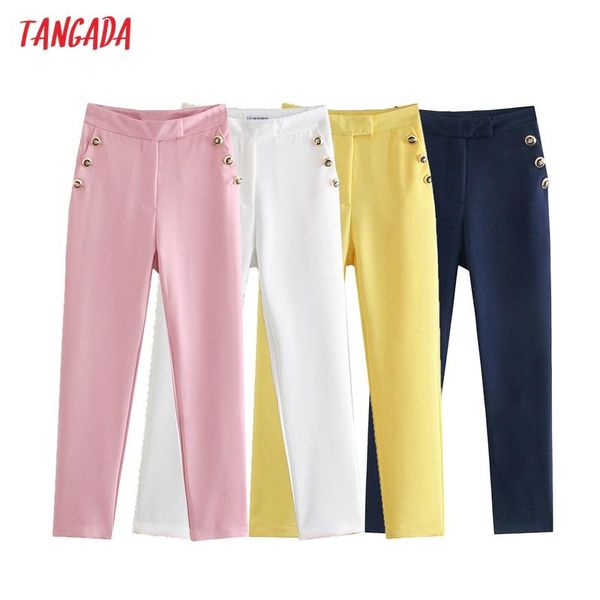 

women's pants & capris tangada fashion women buttons decorate suit trousers pockets office lady pantalon je193, Black;white