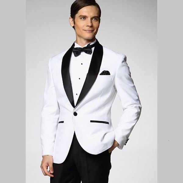

men's suits & blazers smoking with a white button (jacket + trousers belt tie), engagement suits for marriage sds2, White;black