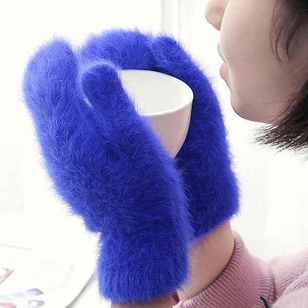 

five fingers gloves 2021 wool female winter mittens factory outlet fur warm women girls, Blue;gray
