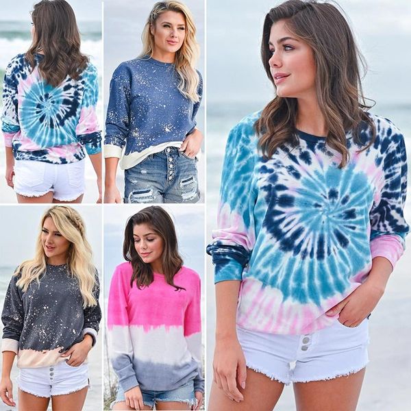 

women's hoodies & sweatshirts autumn winter women tie dye print harajuku casual pullover o neck long sleeve, Black